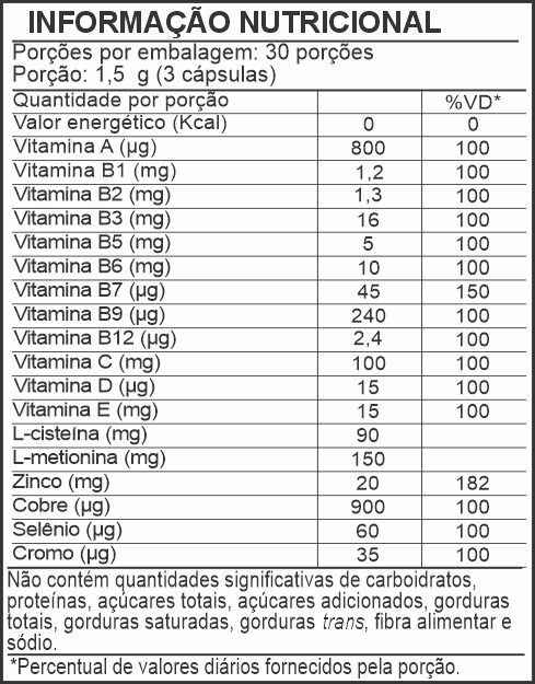 Informação Nutricional - SKIN HAIR MAN